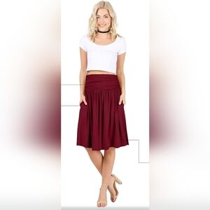NWT Simlu Skirt Womens Size 3XL Red Pull On Ruched Flowy Knee Length